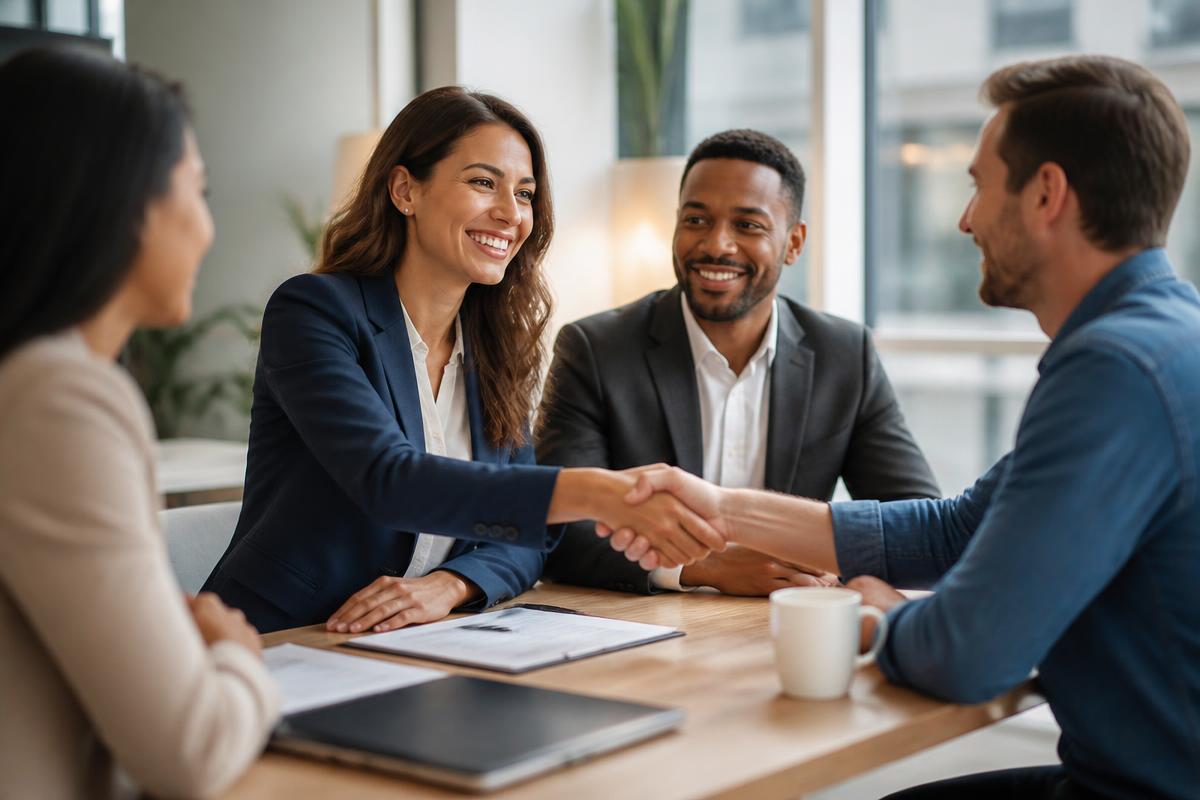 A professional AO Globe Life sales representative meeting with clients